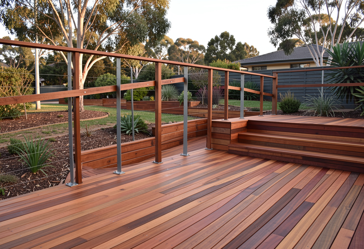 multi-level timber Decking Parkes with spotted gum hardwood boards