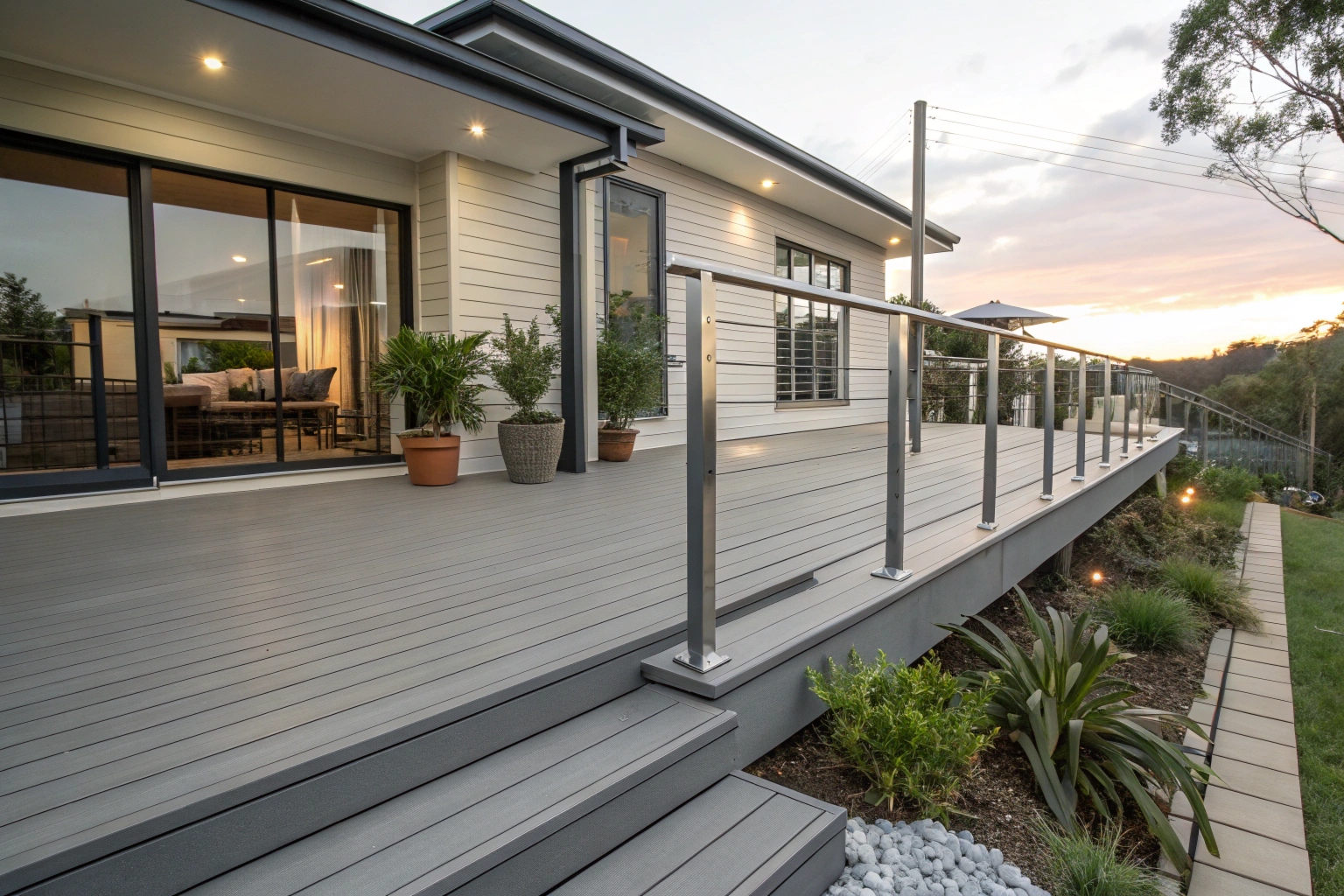 Composite deck with steel balustrades built for a Canberra homeowner