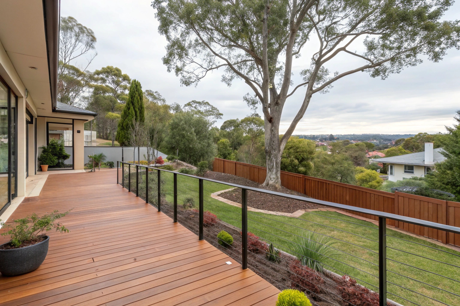 Elevated hardwood deck on sloping block in Woden Valley Canberra