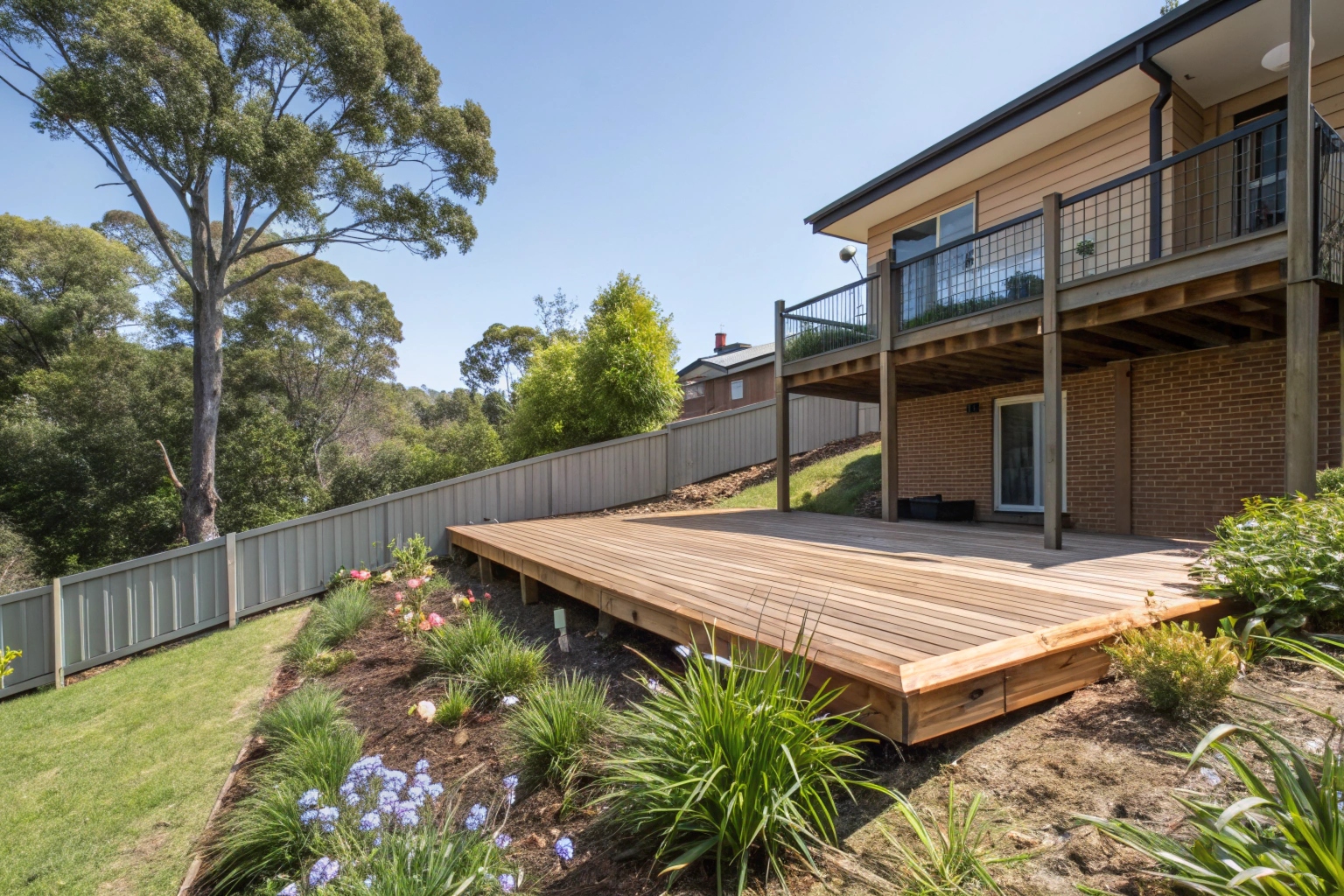 Raised timber deck on a sloping block in Symonston ACT