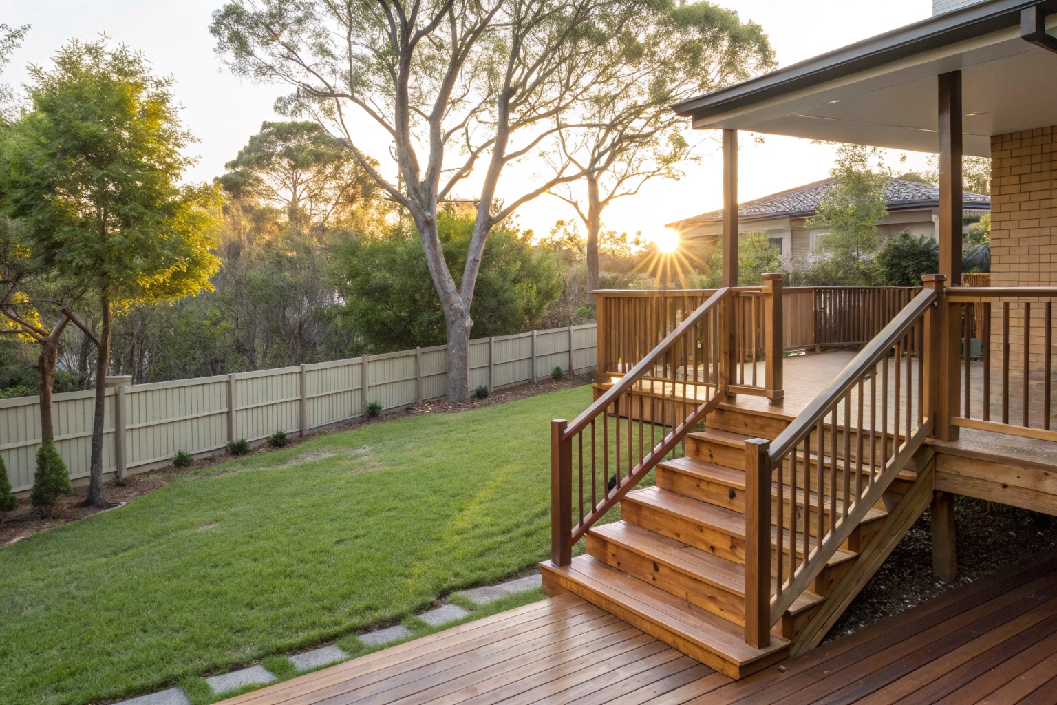 New deck with balustrades and stairs at a Theodore ACT home