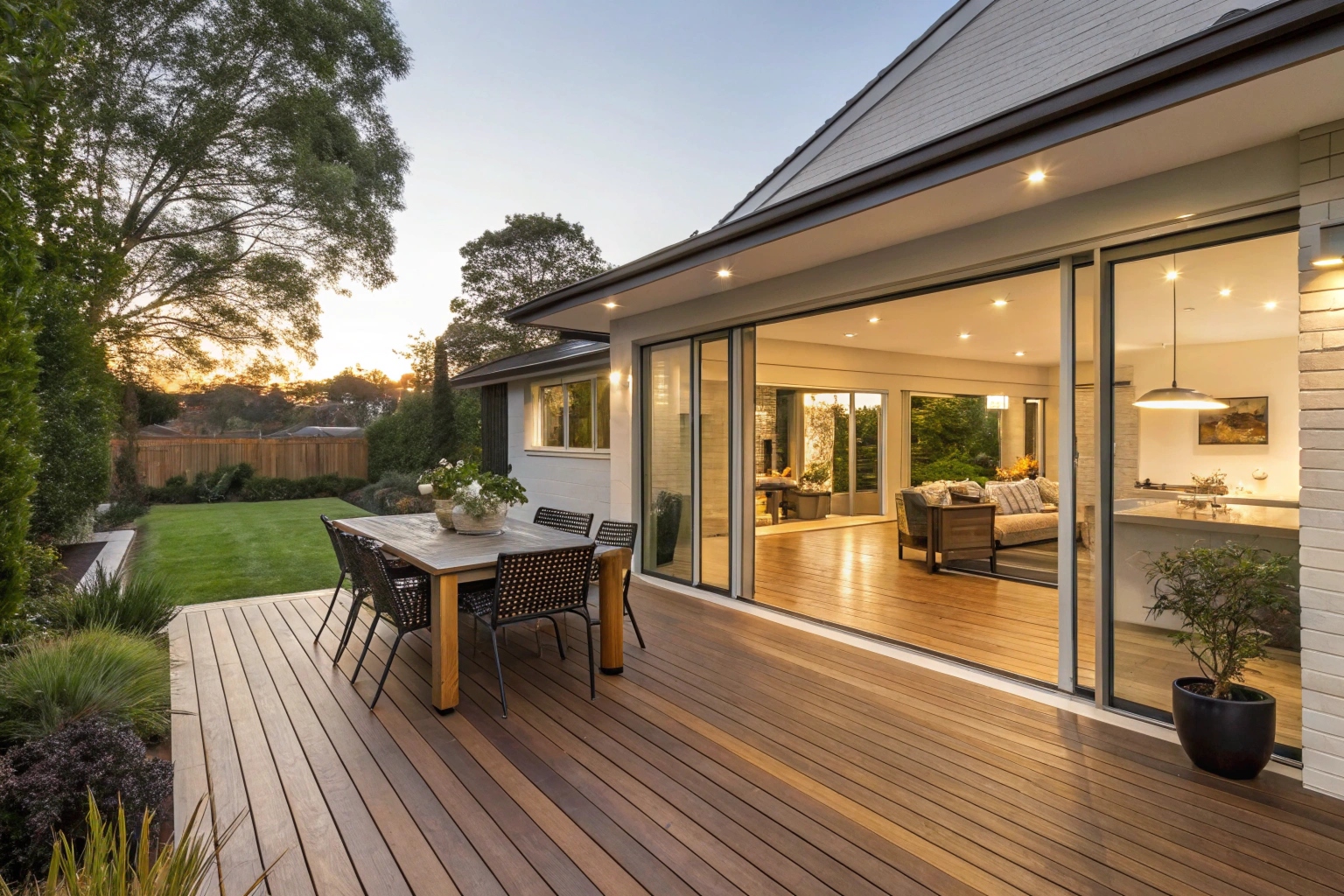 Outdoor deck extending indoor living space on a Googong home