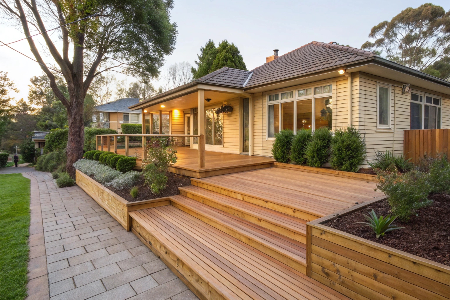 Wraparound timber deck on corner allotment in Karabar NSW