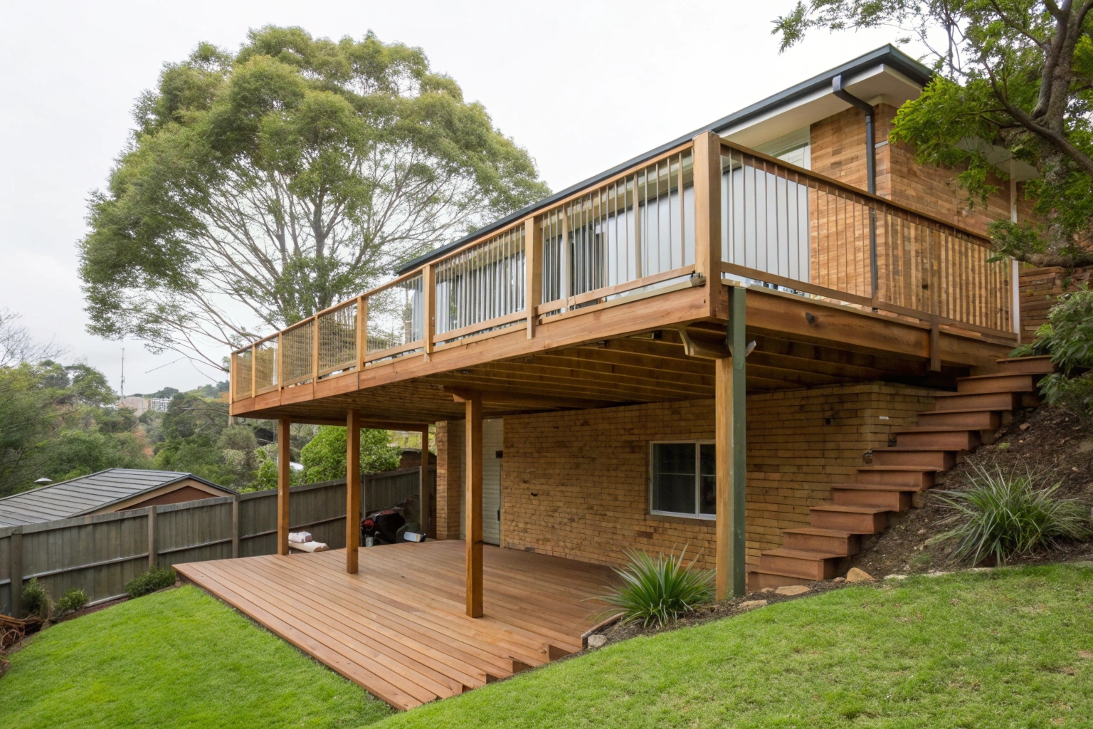 Elevated deck built on sloping block in Karabar residential property