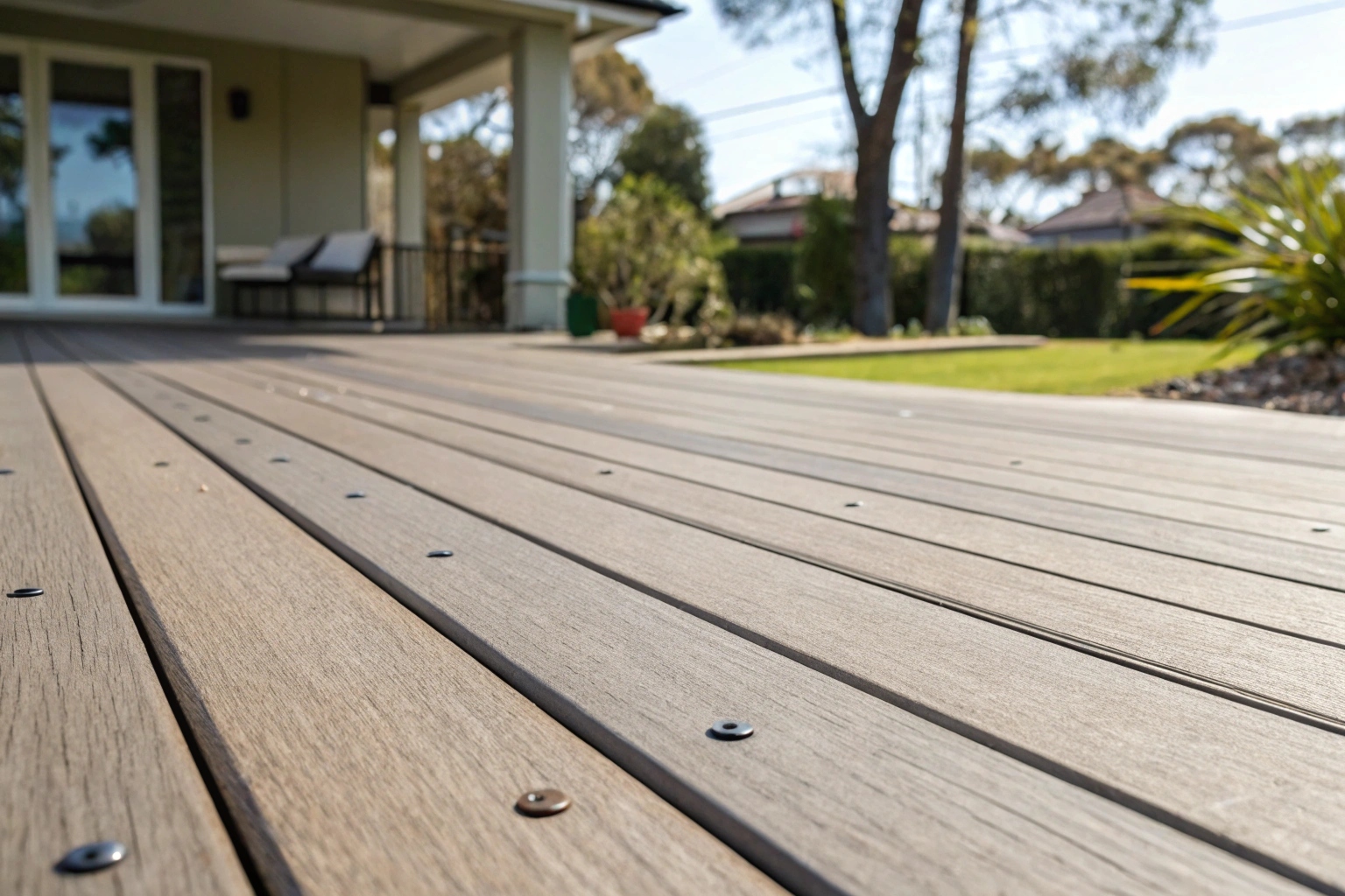 Close-up of composite decking boards installed on a Canberra residential property