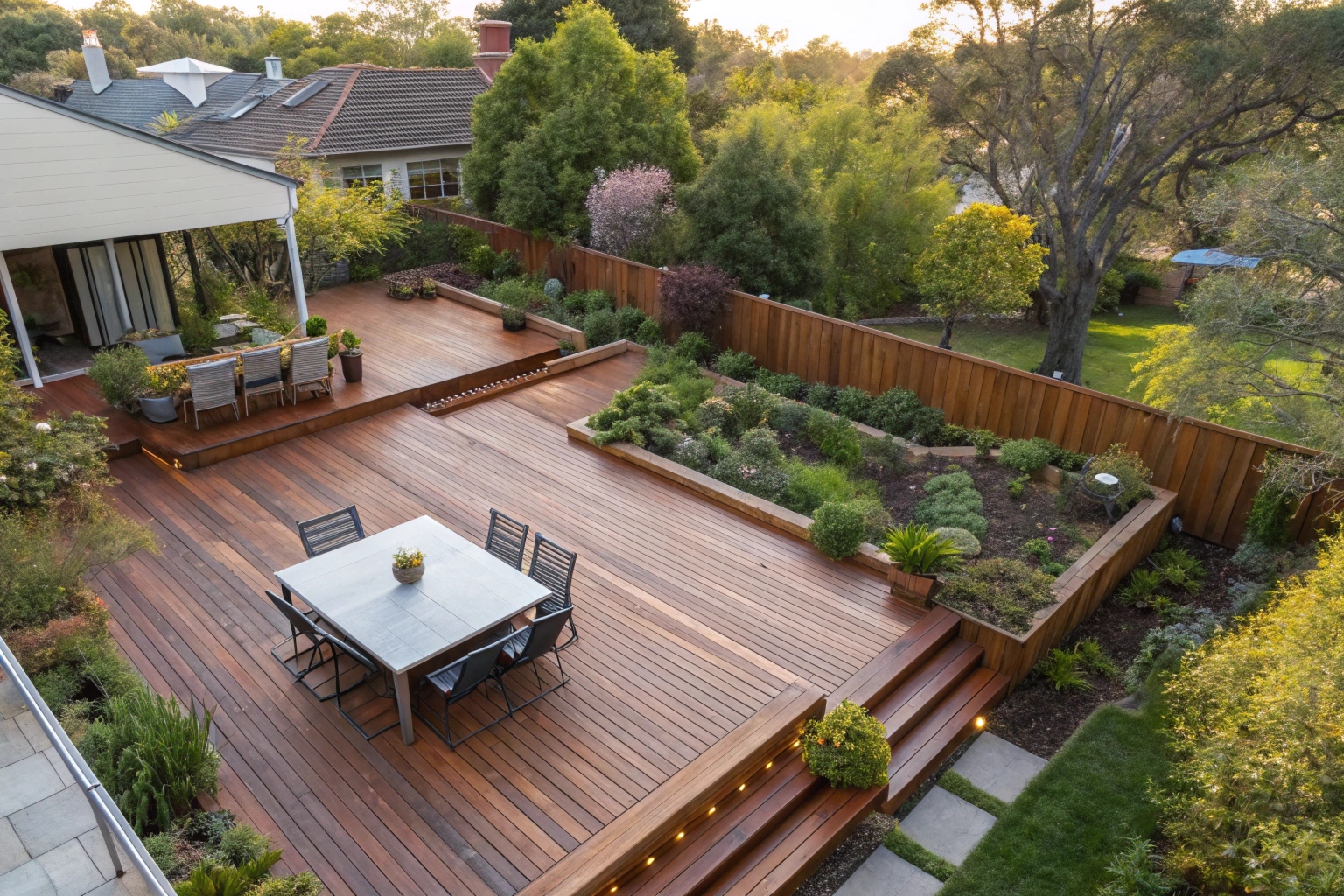 Timber deck with outdoor dining setting in a Theodore ACT backyard